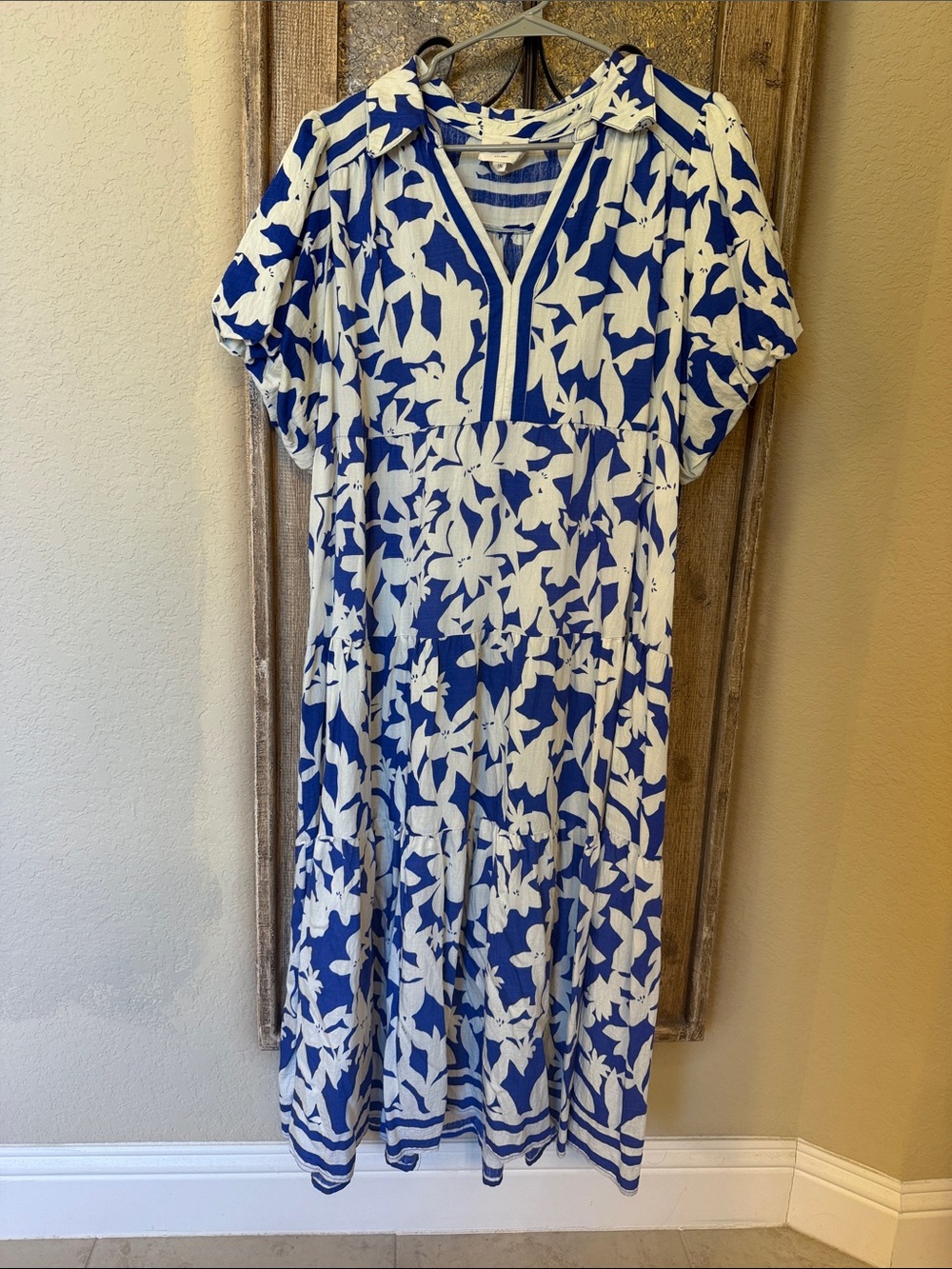 Umgee Blue and White Floral Maxi Dress